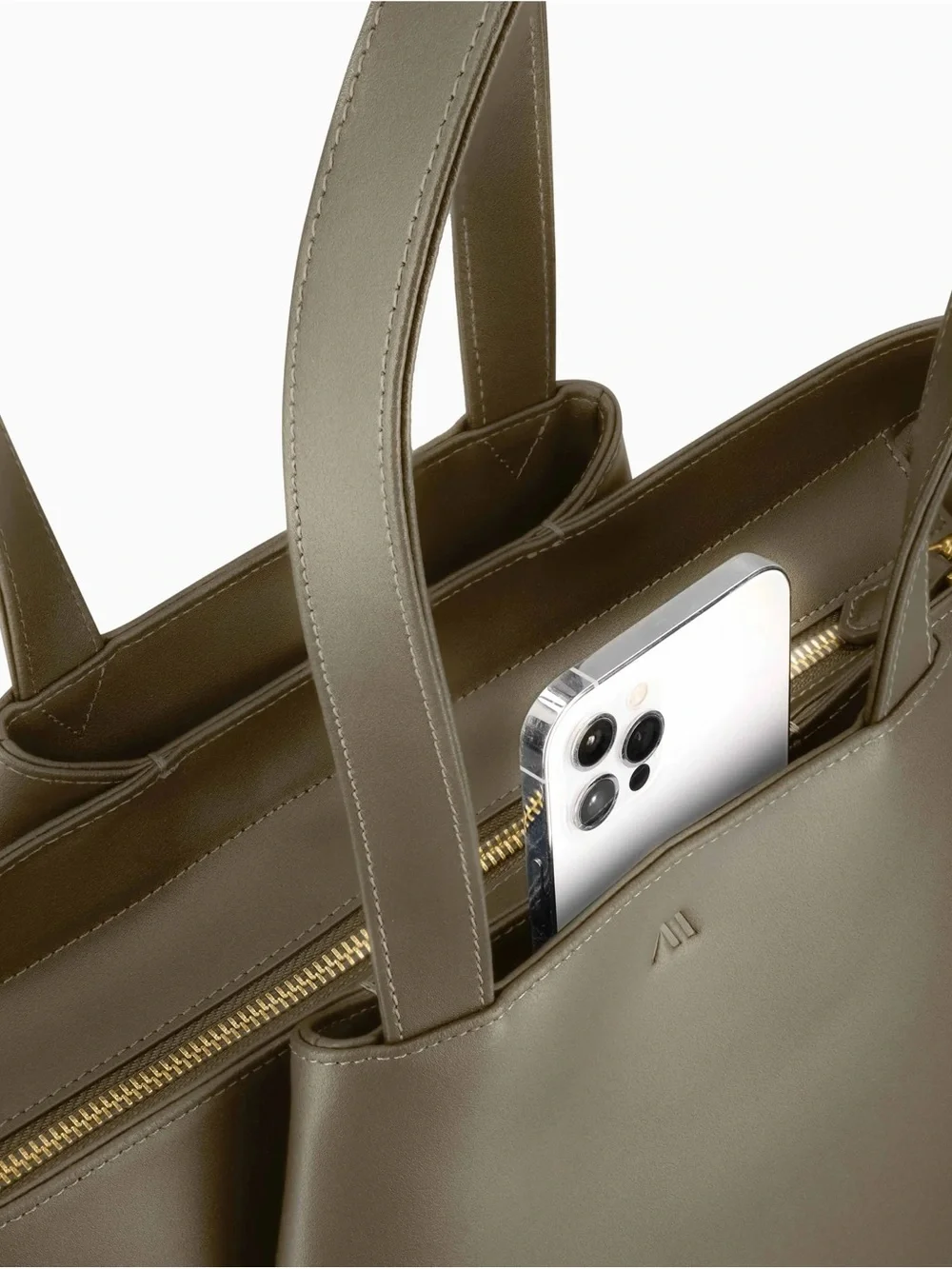 KAAI Pyramid Luxury Italian Leather Work Laptop Tote Bag - Urban Sage (green)